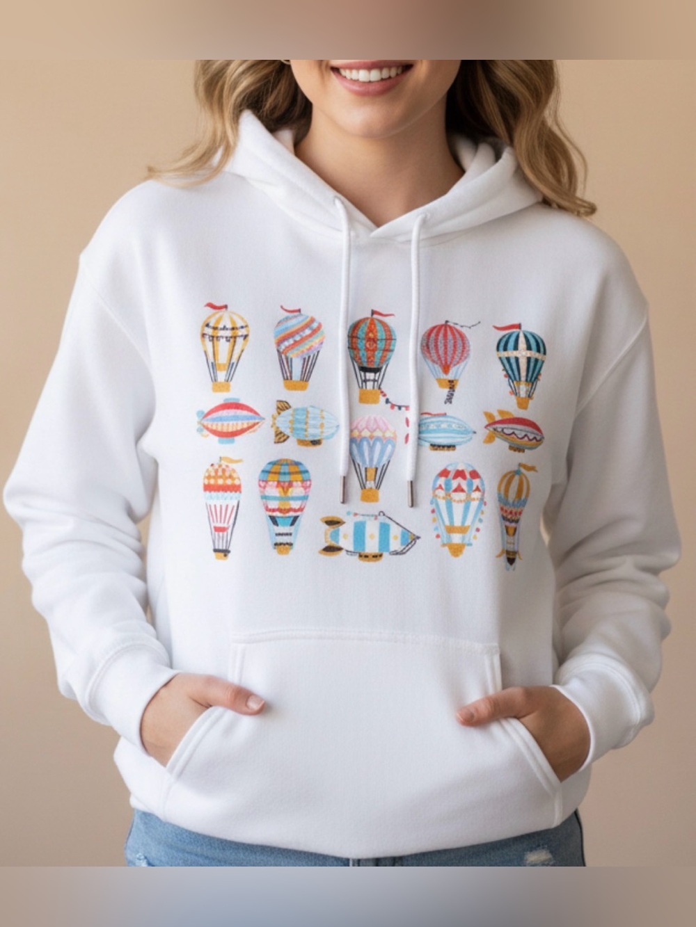 NWT! “Hot Air Balloon Fiesta” Pullover Hoodie Sweatshirt, LARGE